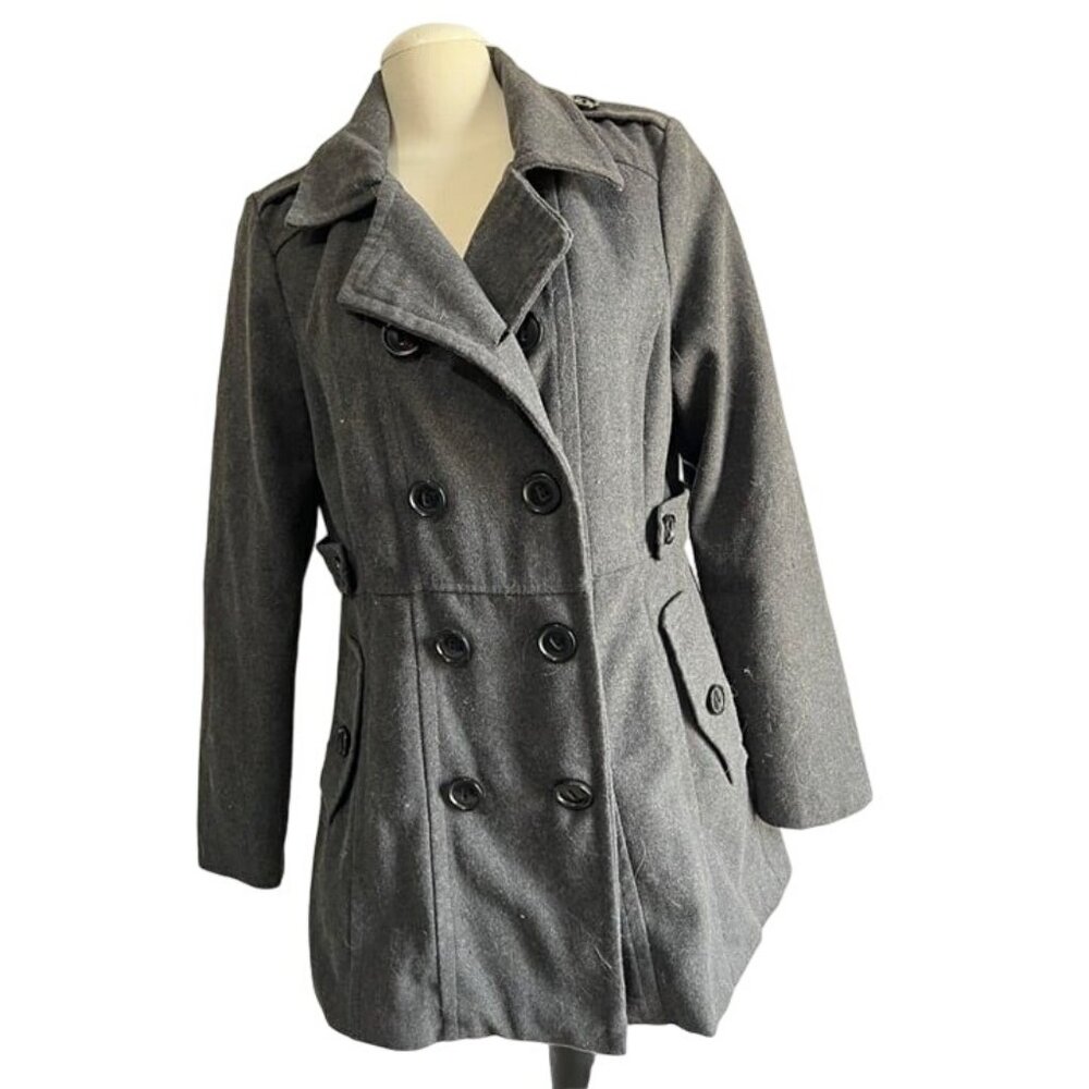 Rue 21 Charcoal Grey Wool Blend Peacoat Sz L Long Sleeve with Pockets